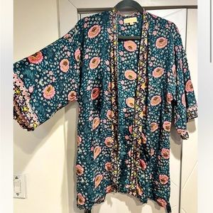 Natalie Martin Saylor Kimono vintage indigo floral block print wrap robe OS